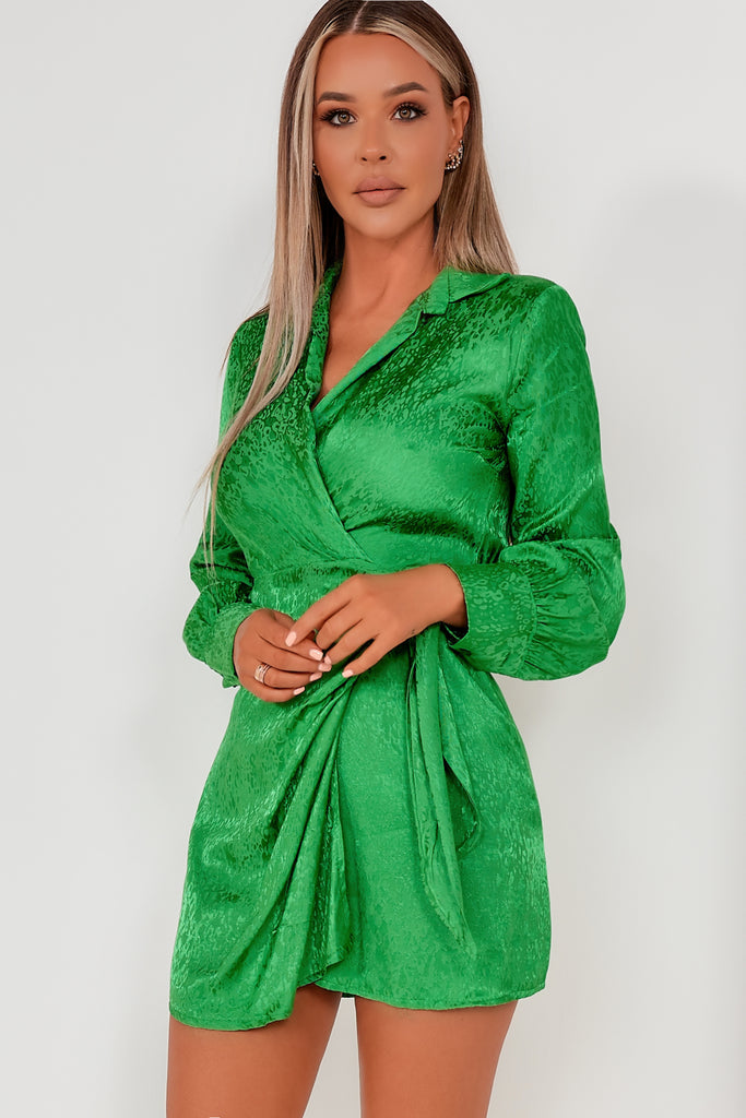 Janelle Green Animal Print Wrap Dress ...